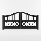 Black metal Ranch Texas gate with decorative patterns on a white background