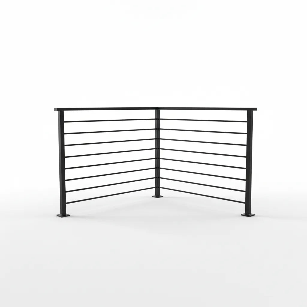 Black metal fence panel on a white background OSHA code compliant