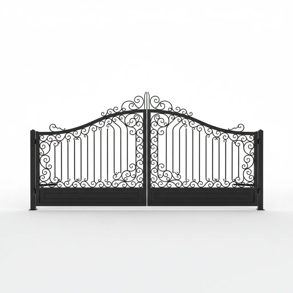 Decorative Classic Ontario black metal gates on a white background