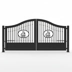 Black North Carolina metal gates with a logo on a white background