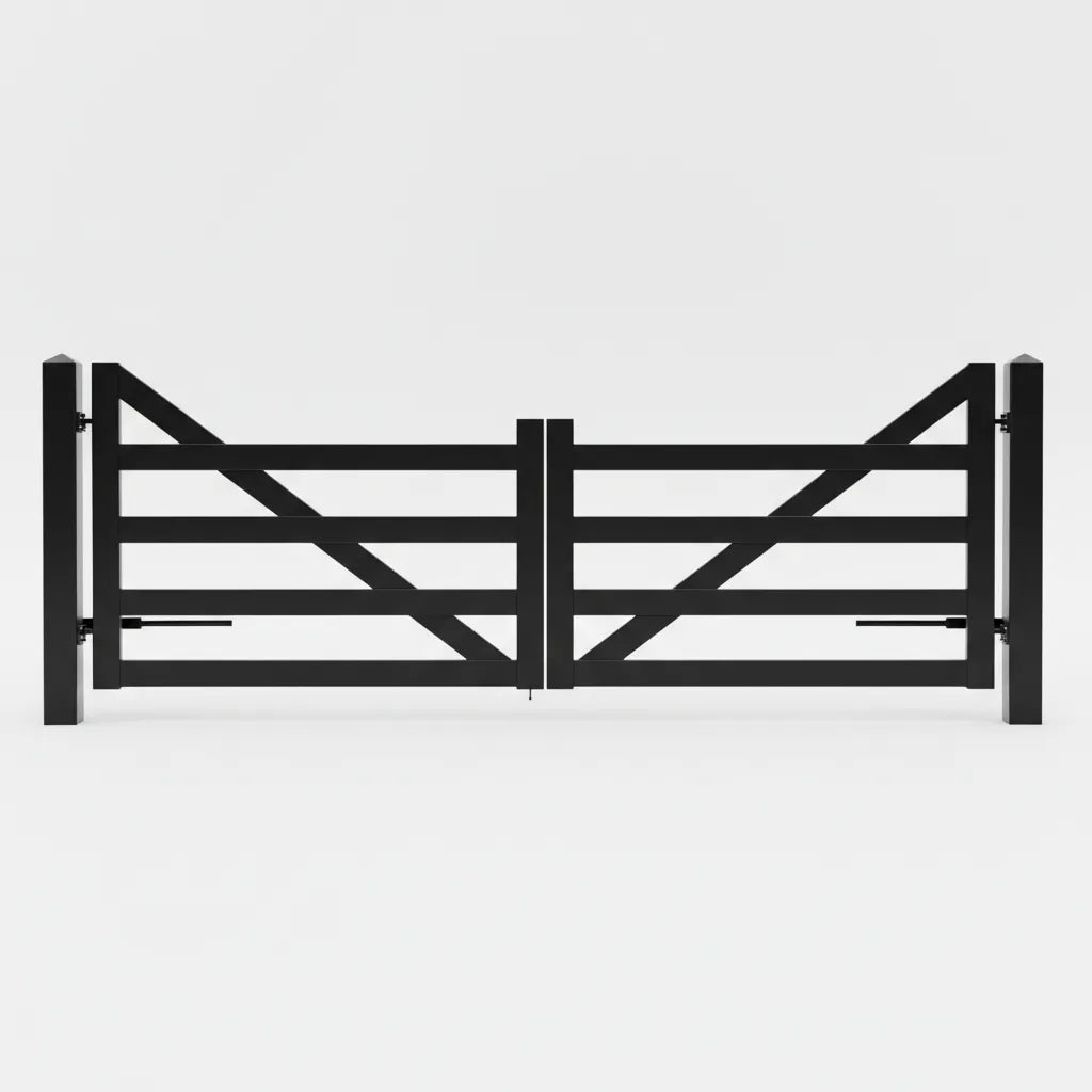 Black metal Nevada Ranch gate on a white Studio background