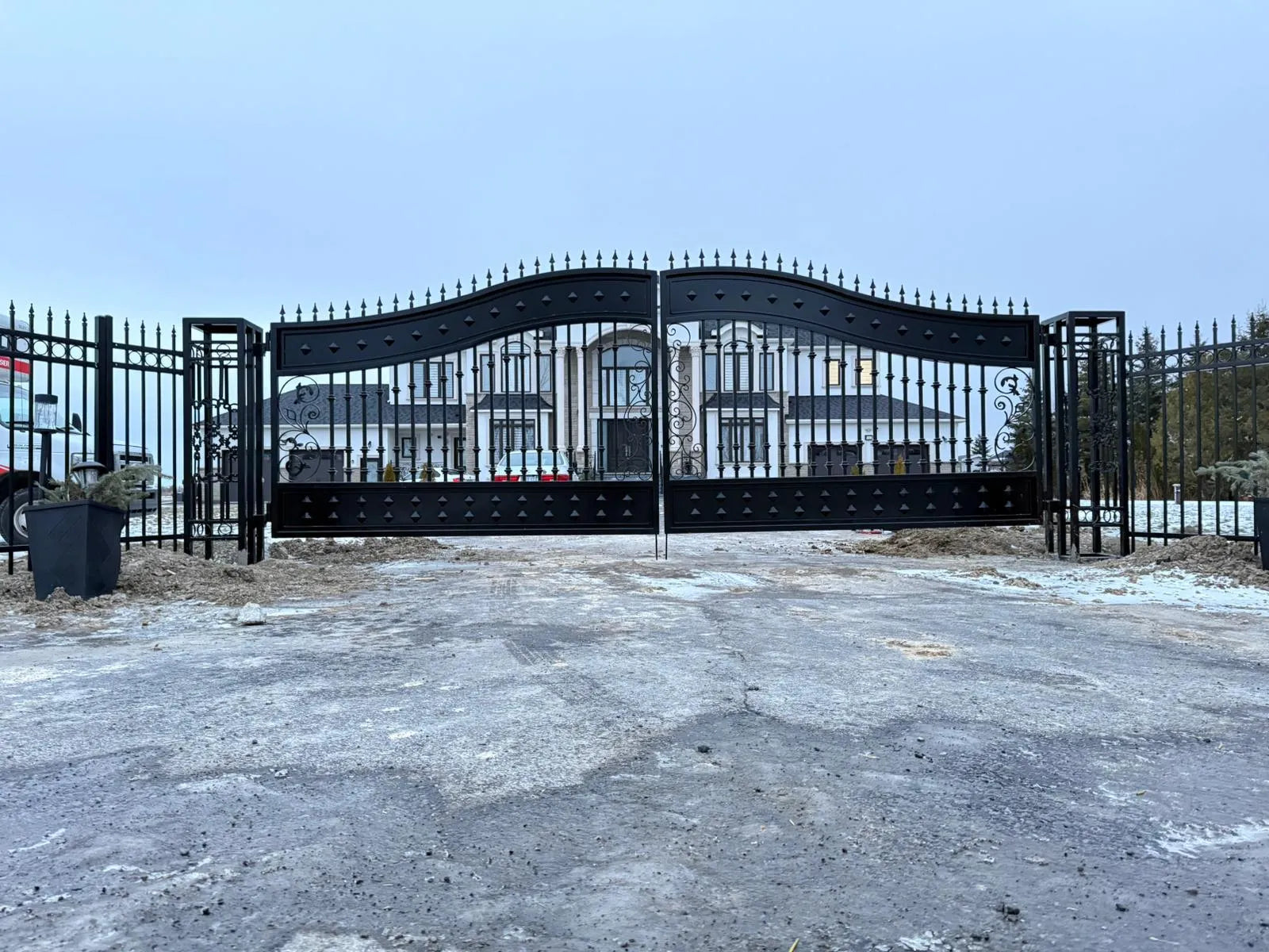 Custom Driveway Gate, Pillar & Steel Fence
